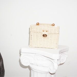 Elegant Cream Woven Handbag with Gold Details